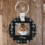 Pet Cat Dog Paw Prints Black Photo Custom Gift Keychain<br><div class="desc">This design was created though digital art. It may be personalized in the area provide or customizing by choosing the click to customize further option and changing the name, initials or words. You may also change the text color and style or delete the text for an image only design. Contact...</div>
