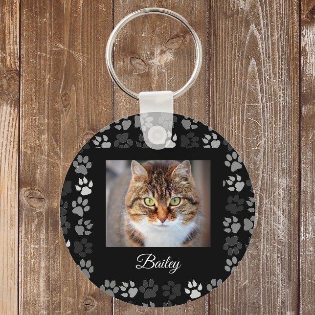 Pet Cat Dog Paw Prints Black Photo Custom Gift Keychain (Creator Uploaded)