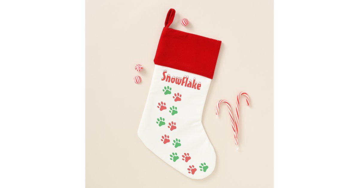 Pet Cat Dog Paw Prints Holiday Decor Personalized Christmas Stocking Zazzle Com