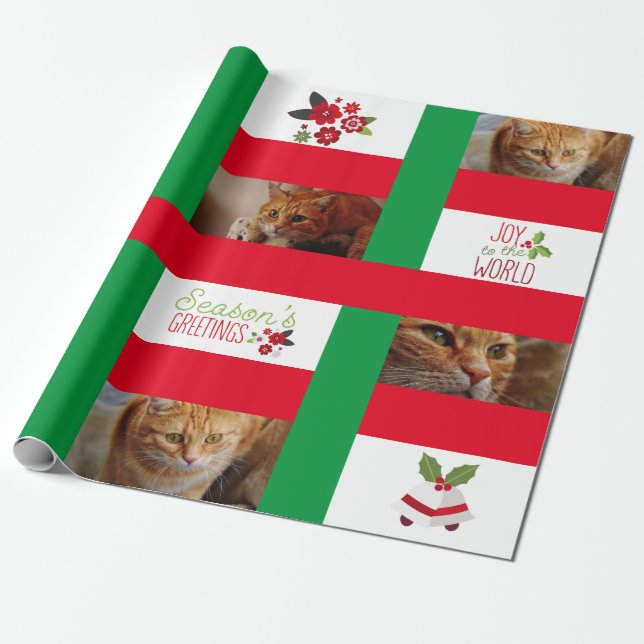 Pet Cat Dog Photo Personalize Christmas Holiday Wrapping Paper (Unrolled)