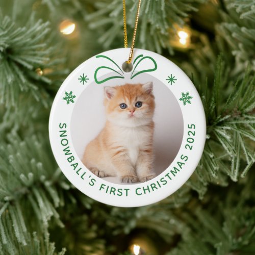 Pet Cat First Christmas Personalized Photo Holiday Ceramic Ornament