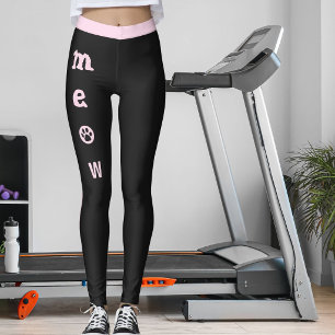 Pet Cat Lover Cute Meow Paw Jet Black Pink Stripes Leggings