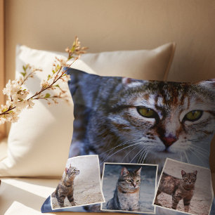 Pet Cat Memorial 4 Picture Collage & Quote Throw Pillow