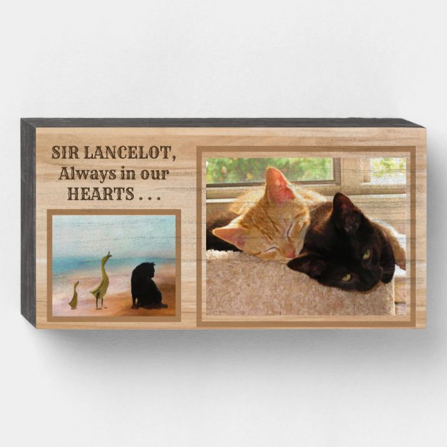 Pet Cat Memorial Always in our Hearts Wooden Box Sign (Front Horizontal)
