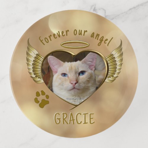 Pet Cat Memorial Angel Wings Heart Trinket Tray