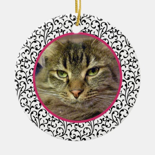 Pet Cat Memorial Chic Floral Photo Christmas Ceramic Ornament