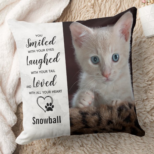 Pet Cat Memorial Custom Photo Sympathy Pet Loss Throw Pillow (Creator Uploaded)