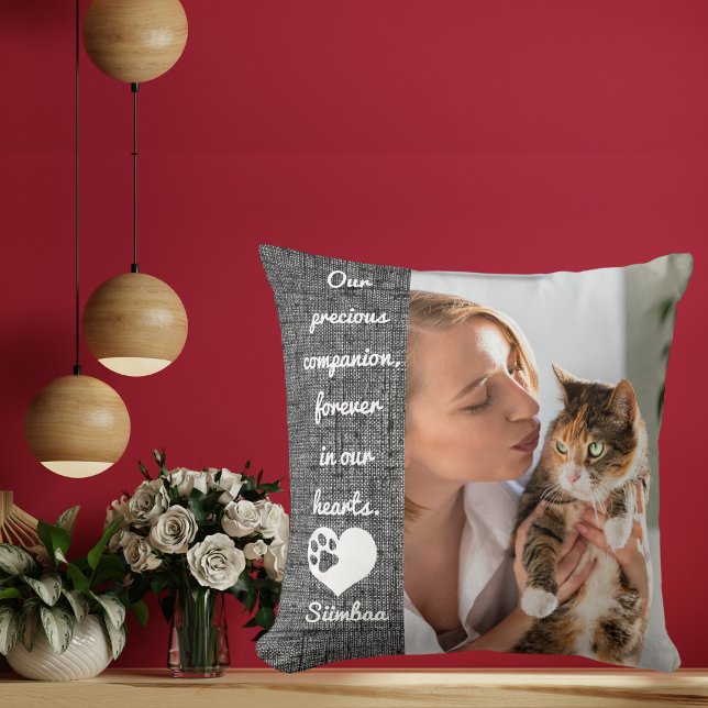 Pet Cat Memorial Keepsake Personalized Gift Photo Throw Pillow (Creator Uploaded)
