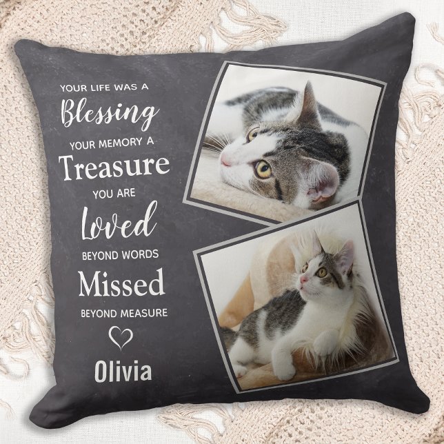 Pet Cat Memorial- Pet Sympathy Quote Cat Pet Photo Throw Pillow (Creator Uploaded)