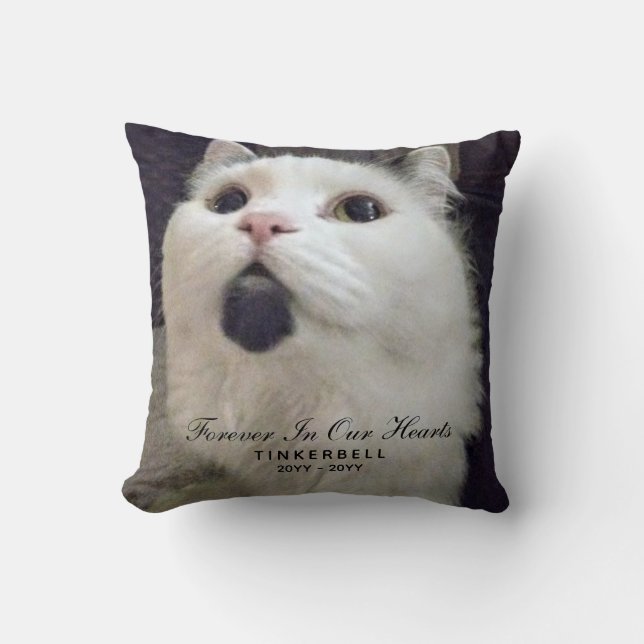 Pet Cat Memorial Photo Forever In Our Hearts Throw Pillow (Front)