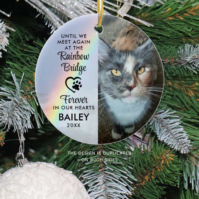 Pet Cat Memorial Photo Rainbow Bridge Ceramic Ornament (Creator Uploaded)