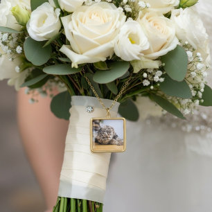 Pet Cat Memorial Photo Wedding Bouquet Charms Gold Plated Necklace