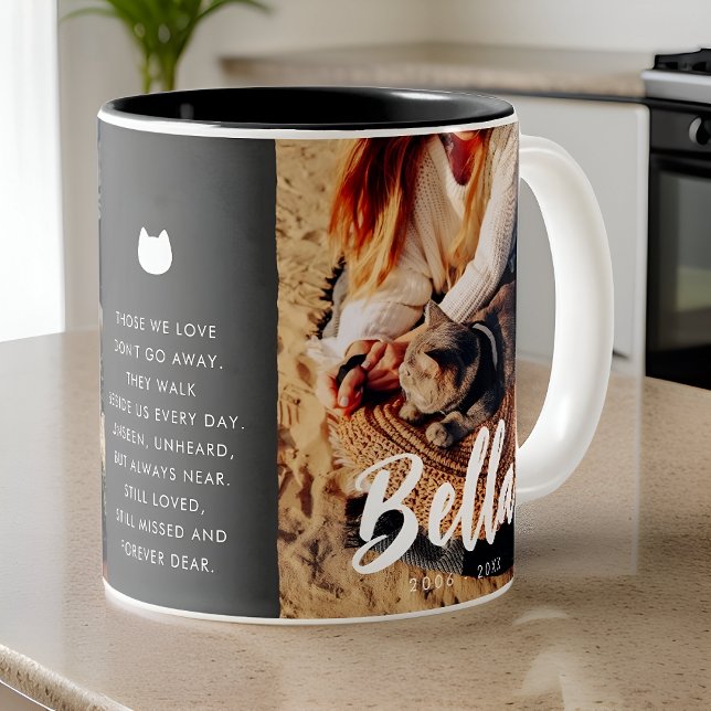 Pet Cat Memorial Quote Modern Simple Chic Photo Two-Tone Coffee Mug (Creator Uploaded)