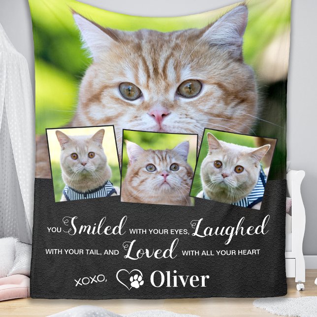 Pet Cat Memorial Remembrance Personalized 4 Photo  Fleece Blanket (Creator Uploaded)