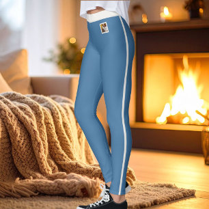 Pet Cat Mom Muted Blue Neutral Striped Personalize Leggings