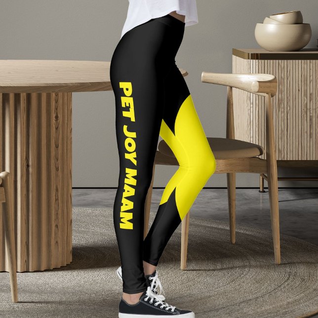 Pet Cat Mom Name Black Yellow Fun Customized Text Leggings (Creator Uploaded)