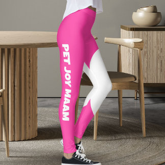 Pet Cat Mom Name Electric Pink White Custom Text Leggings