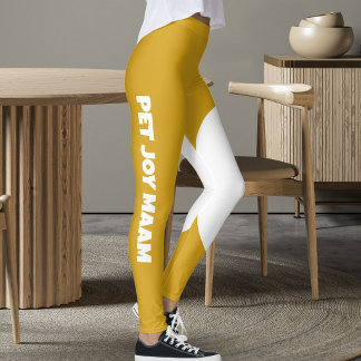 Pet Cat Mom Name Mustard Gold White Custom Text Leggings