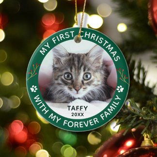 Pet Cat My First Christmas Custom Photo Ceramic Ornament