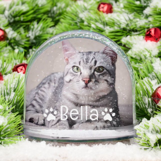 Pet Cat Name and Paw Print Photo Snow Globe (Creator Uploaded)