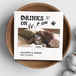 Pet Cat Name Custom Photo Drinks On Me Funny Napkins