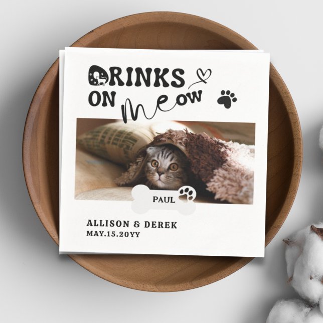 Pet Cat Name Custom Photo Drinks On Me Funny Napkins (Creator Uploaded)