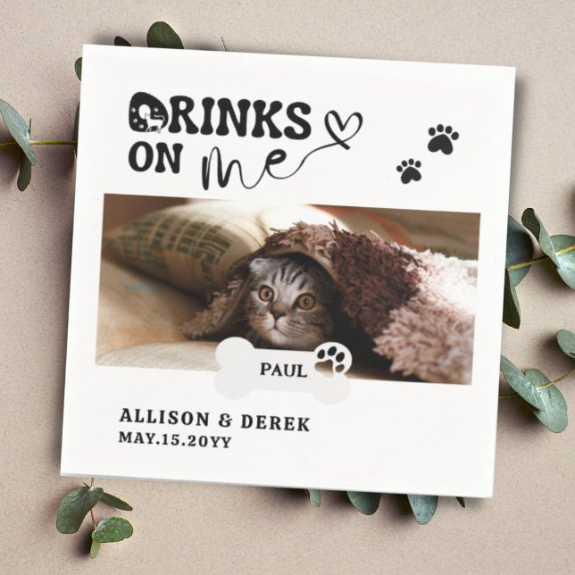 Pet Cat Name Custom Photo Drinks On Me Napkins (Creator Uploaded)