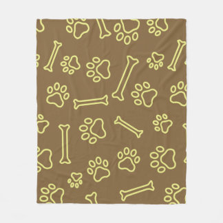 Pet - Cat or Dog Paw Footprint and Bone Pattern Fleece Blanket