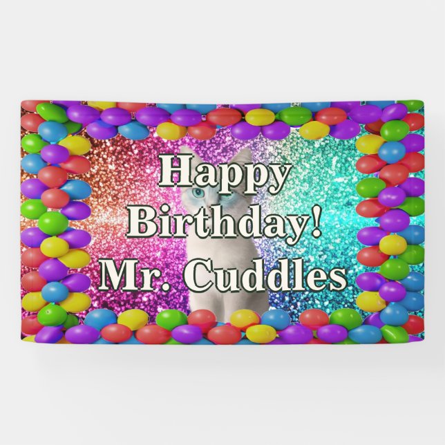 Pet Cat Personalized character birthday banner (Horizontal)