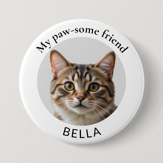 Pet Cat Photo and Name Paw-some Friend Button (Front)