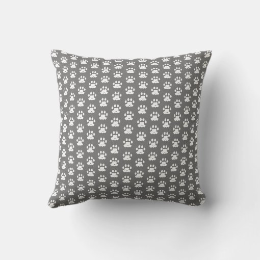 Pet Cat Photo Collage Paw Print Pattern Gray Throw Pillow | Zazzle