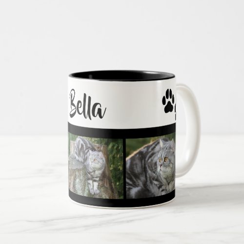 Pet Cat Photo Collage With Paw Prints Personalized Two_Tone Coffee Mug
