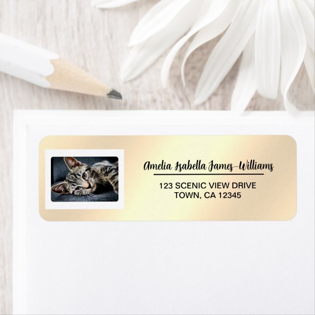 Pet Cat Photo Elegant Peach Pink Return Address  Label (Insitu)