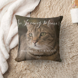 Pet Cat Photo Forever In Our Hearts Memorial Throw Pillow