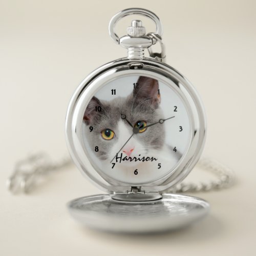 Pet Cat Photo Personalized Face Pocket Watch