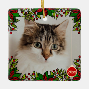 Pet Cat Poinsettia Year Ball Christmas Ornament