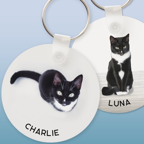 Pet Cat Two Photo Personalized Keychain