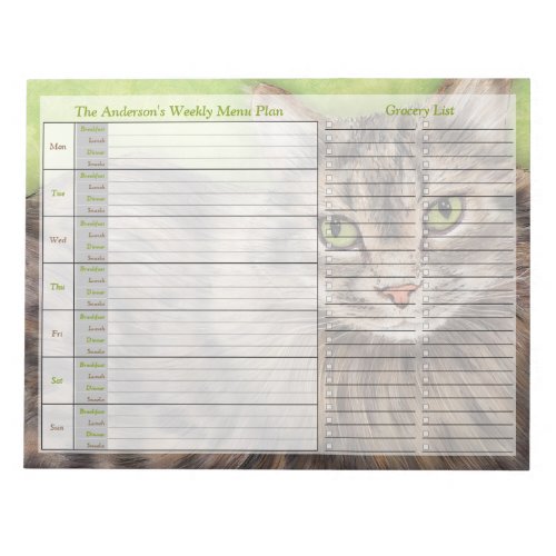 Pet Cat Weekly Personalized Menu Plan Notepad
