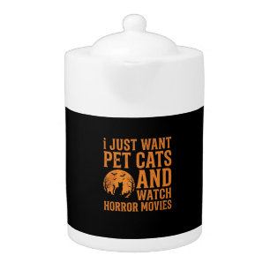Pet Cats Horror Movies Halloween Design_1 Teapot