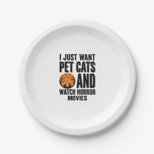 Pet Cats Horror Movies Vintage Halloween Shirt Des Paper Plates