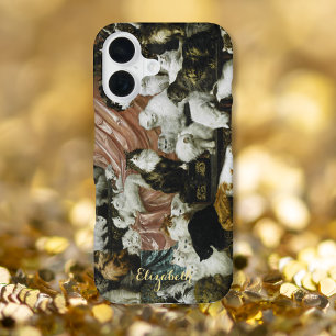 Pet Cats Kittens Vintage Animal Art Monogrammed iPhone 16 Case