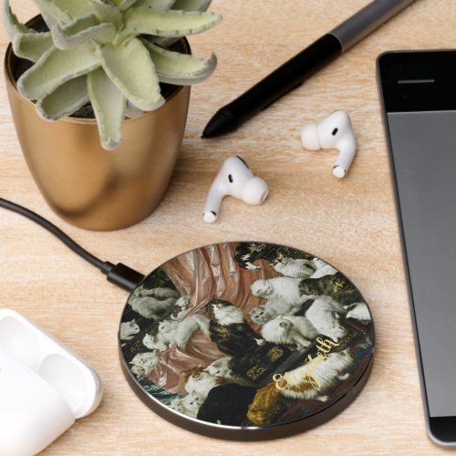 Pet Cats Kittens Vintage Animal Art Monogrammed Wireless Charger