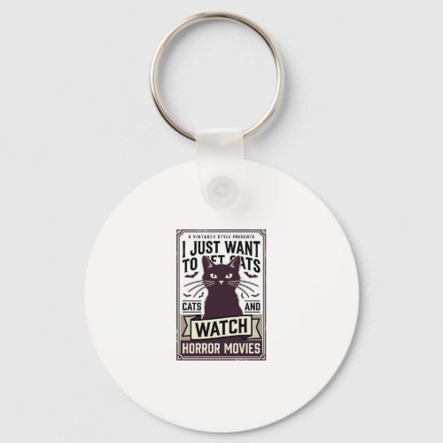 Pet Cats Watch Horror Movies Vintage Cat Design_1 Keychain