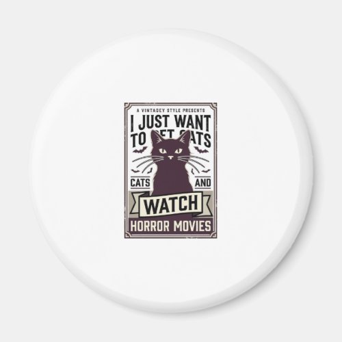 Pet Cats Watch Horror Movies Vintage Cat Design_1 Magnet