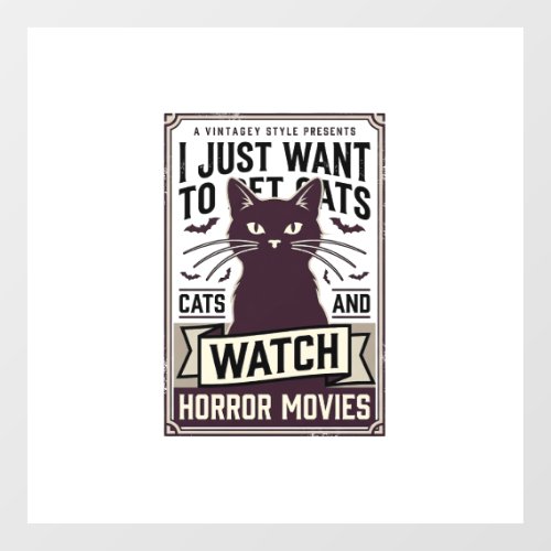 Pet Cats Watch Horror Movies Vintage Cat Design_1 Window Cling