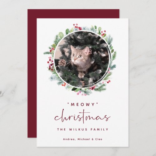 Pet Christmas Card with Photo Cat Wreath