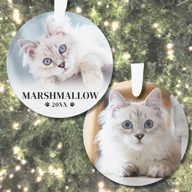 Pet Christmas Cat Photo Ornament (Paw Print Pet Christmas Cat Name Photo Ornament)