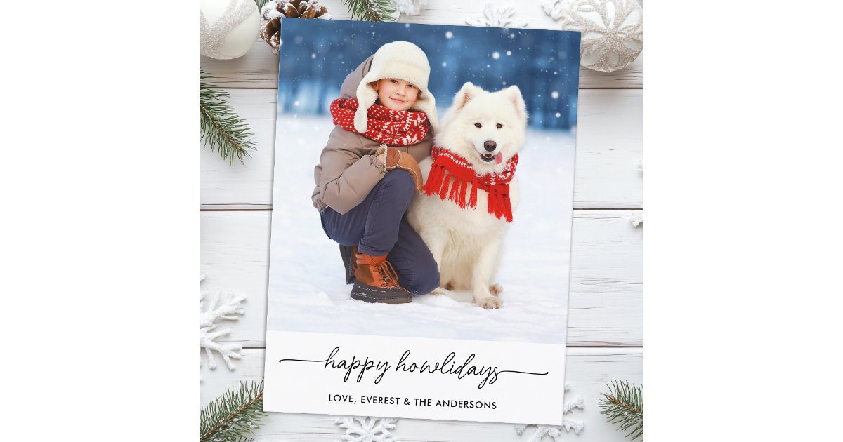 Pet Christmas Happy Howlidays Modern Dog Photo Holiday Postcard | Zazzle