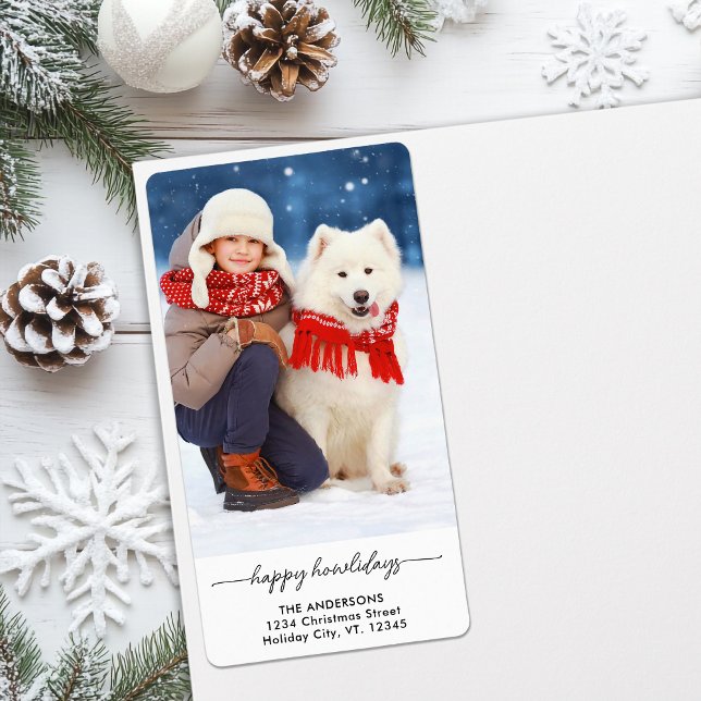 Pet Christmas Happy Howlidays Modern Dog Photo Label (Creator Uploaded)