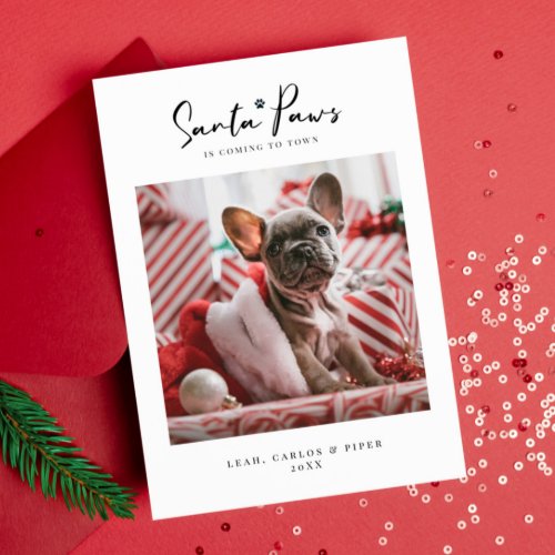 Pet Christmas Photo Card Santa Paws Flat Card